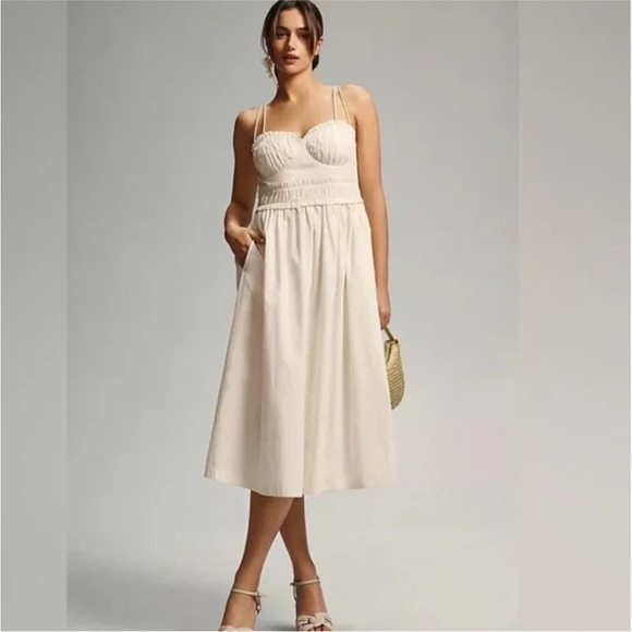 Anthropologie Dresses & Skirts - 🆕 Anthropologie White Corset Midi Back Smocked Back Stretch Dress - S